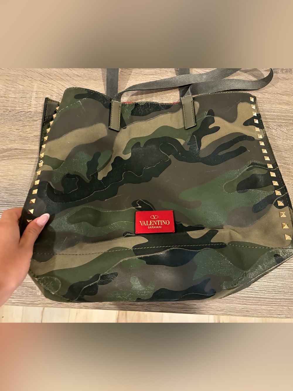 Valentino Garavani Camouflage Tote with Gold Stud Trim
